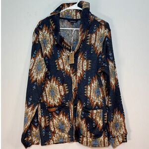 NWT Simply Southern Men's Size‎ Large Aztec Navy Shirt Jacket Button Up Shacket